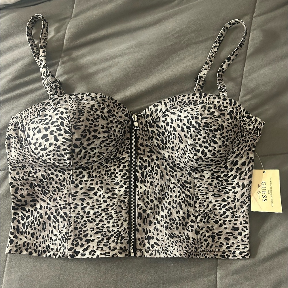 Guess grey leopard print bustier